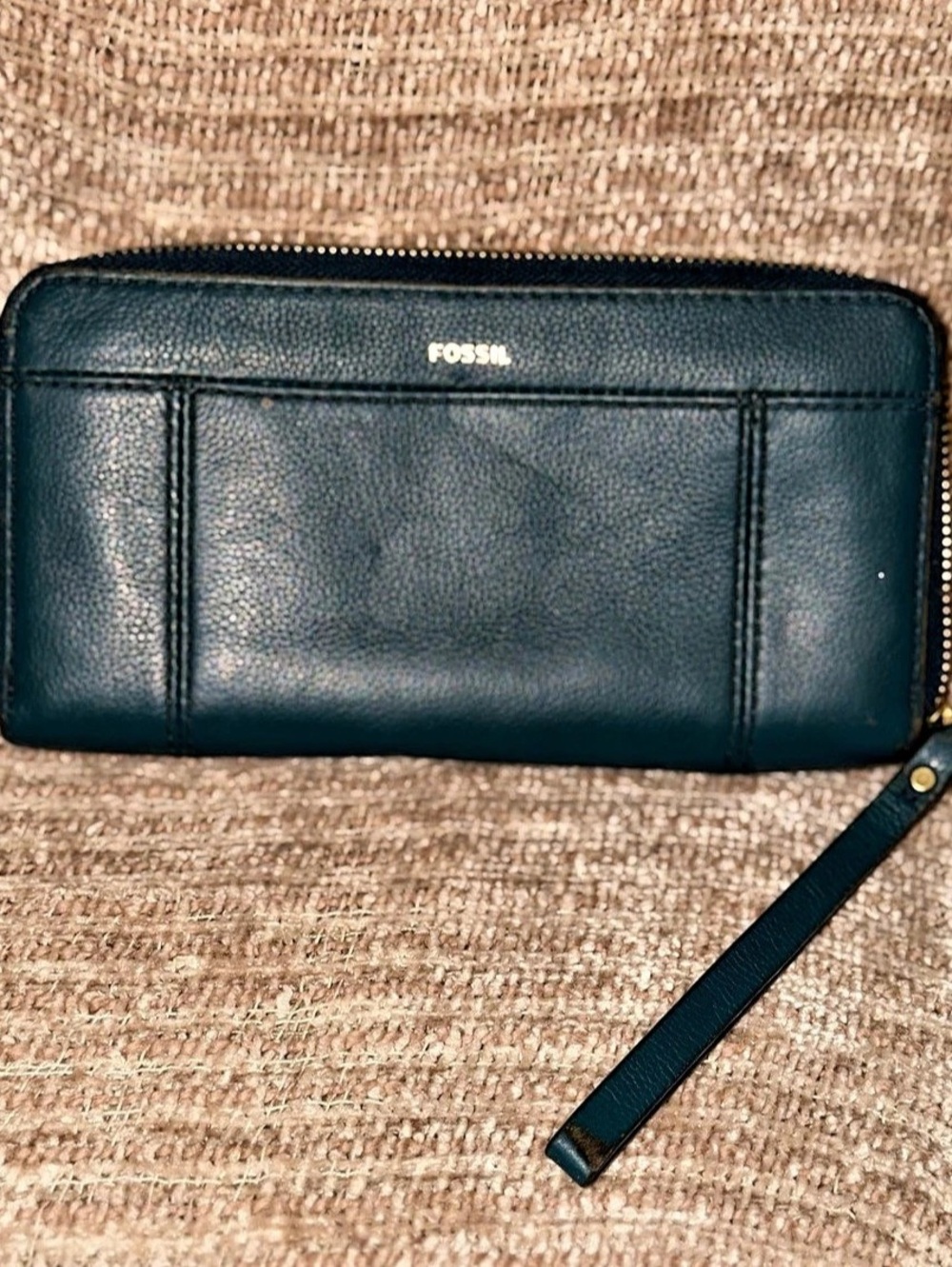 Fossil Logan RFID Zip Around Clutch Wallet Blue